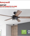 Bonterra 52 Inch Ceiling Fan With LED Light And Remote 5 Blades Modern Matte Black Fan For Big Rooms Over 400 Sq Ft With Dimmable LED Lighting And Quiet Powerful Airflow, wooden blades