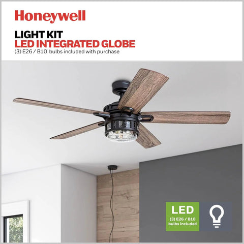 Bonterra 52 Inch Ceiling Fan With LED Light And Remote 5 Blades Modern Matte Black Fan For Big Rooms Over 400 Sq Ft With Dimmable LED Lighting And Quiet Powerful Airflow, wooden blades