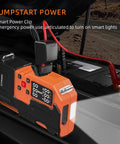All In One Jump Starter With Air Compressor On The Go 4000A Portable Battery Pack connected to car battery