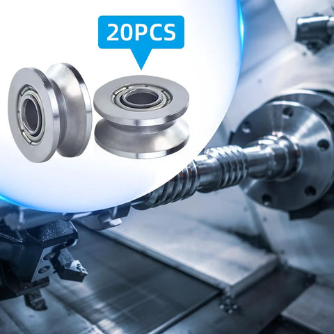 Premium Carbon Steel V Groove Bearings 20 Pack Double Shielded Pulley Rollers For Linear Guide Rails And Track Systems on a lathe.