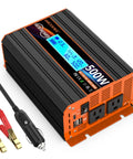 Badass Five Hundred Watt Pure Sine Wave Power Inverter Converts 12V Dc Into 120V Ac For Your Rv Rig Or Off Grid Setup Featuring Type C Port And Bright Lcd Screen Display with power ports and cables.