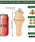 6 Inch Wooden Furniture Legs Bun Feet Set Of 4 With M8 Bolt Recessed Mounting, size comparison with 12 oz can