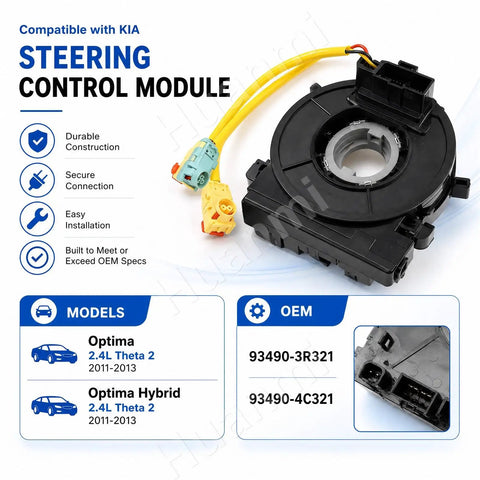 Steering Control Module compatible with Kia Optima 2011-2013 and Hybrid models, featuring secure connection and easy installation.