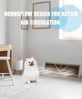 Room with 4 Pack Baseboard Vent Covers With 18 Inch Duct Opening, Adjustable Corner Return Air Grilles, pet and desk visible.