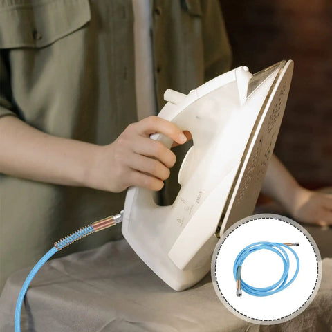Person ironing with PTFE High Temperature Steam Hose For Steam Irons High Pressure Tube Lightweight And Durable Steam Line