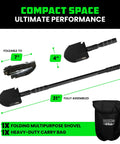 Survival Shovel With Pick For Off Road Camping And Beach Use, Heavy Duty Carbon Steel Entrenching Tool, folded and extended view