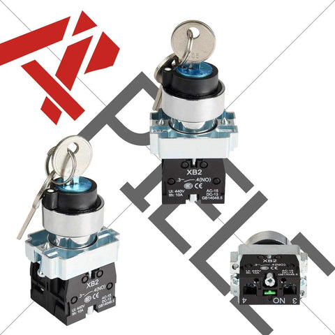 22mm 3 Position Momentary Key Switch With 2 Normally Open Contacts For Industrial Machinery And Control Panels Removable Key 660VAC 10A Rating Durable Plastic Housing Easy Mounting High Reliability, side view