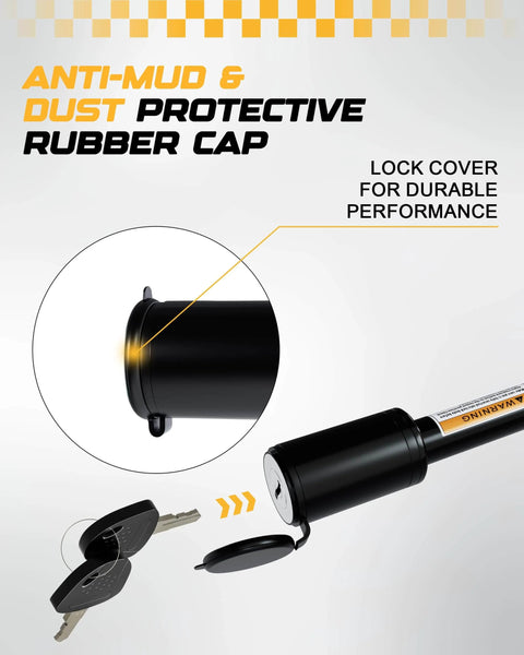 Heavy Duty Trailer Hitch Pin Lock For 2 Inch Receivers, 5/8 Inch Diameter With protective rubber cap and keys shown