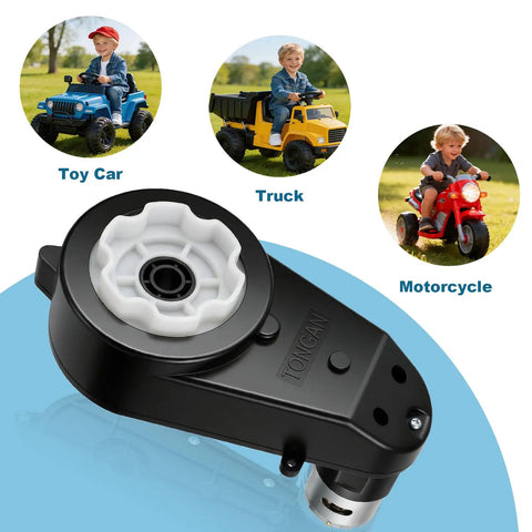2 Pack 12V RS550 40000RPM High Speed Kids Ride On Car Motor Gearbox Electric Drive Engine Replacement, black gearbox close-up