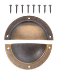 Antique Brass Cabinet Handle Set 2 Pack Shell Drawer Pulls with screws for kitchen cabinets and furniture hardware replacement