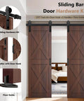 Heavy Duty Sliding Barn Door Hardware Kit With Door Hook And Two Handles For Double Doors, Smooth And Quiet Operation.