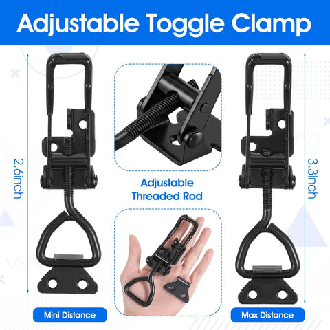 Six Pack Heavy Duty Toggle Latch Set 4003 Style With Lock Adjustable Up To 1320 Lbs Galvanized Iron With Black Coated Finish