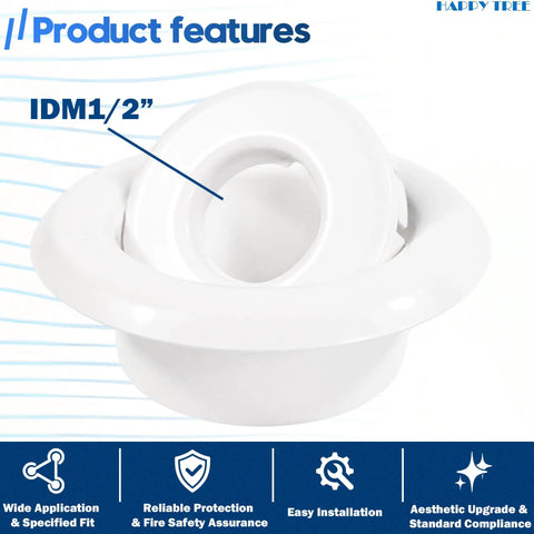 No Fluff Two Pack White Fire Sprinkler Trim Rings Delivering A Slick Recessed Profile For Crisp Ceiling Integration Solid 1/2 Inch Escutcheon Plates close-up view.