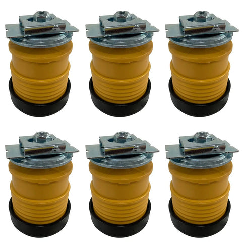 Direct Bolt On Body Mount Bushing Kit For Ford F250 F350 F450 F550 Trucks 2008 Through 2016, six yellow bushings with metal mounts.