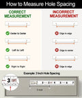 How to Measure Hole Spacing infographic illustrating correct and incorrect methods for 3 inch hole spacing.