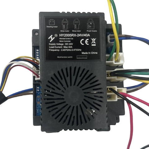 24V Ride On Car Wiring Harness Conversion Kit With 2.4G Bluetooth Control Box, power supply with colorful wires visible