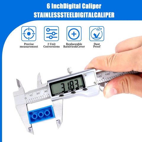Pro Grade Digital Caliper With Stainless Steel Build, Large LCD Screen, IP54 Splash Proof, Auto Off, 6 Inch 150mm
