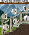 Four Pairs 35 Degree Stair Angle Deck Railing Connectors Made From 201 Stainless Steel Brackets Fits 2x4 Railing And Wood Posts For Easy Handrail Installation