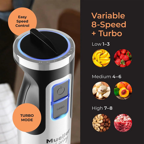 Close-up of the Ultra Power Immersion Hand Blender With 500W Motor And 8 Speed Turbo For Fast Blends, showing speed control