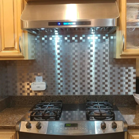 Kitchen with 10 Pack Self Adhesive Metal Backsplash Tiles For Kitchen Or Bathroom Peel And Stick 12 By 12 Silver Aluminum DIY Friendly Dry