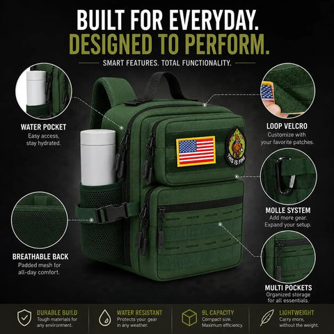 9l mini tactical backpack 9L Mini Tactical Backpack For Men And Women, Lightweight Waterproof 1000D Oxford Gear Bag For Gym, Hiking, Travel And Camping, Compact 180 Degree Main