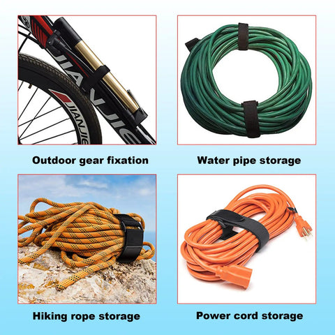 Two Rolls Of 32.2 Feet 1 Inch Cable Ties Heavy Duty Adjustable Length Zip Ties With 40 Metal Buckles Reusable Nylon Cinch Straps organizing outdoor gear, water pipe, hiking rope, and power cord storage.