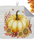 Fall Thanksgiving Dish Drying Mat For Kitchen Counter Yellow Pumpkin Sunflower Wood Grain Look Absorbent Microfiber