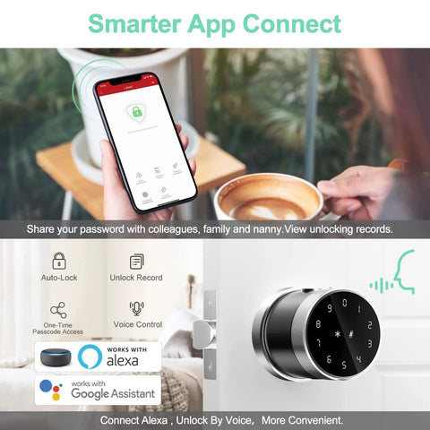 Smart Door Lock With Fingerprint, Keyless Entry, Keypad, RFID Card, App Control And Emergency Key For Airbnb Homes displayed on phone app