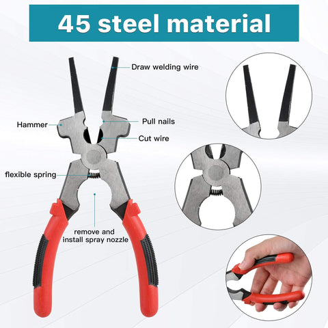 4-Piece Welding Slag Removal Tool Set With 10 Inch Chipping Hammer, Coil Spring Handle, Multi-Functional Pliers, Wire Brush And Welding Gloves For Fast, Easy Metal Cleanup, Pro Grade Quality To Boost Your Job Site Efficiency