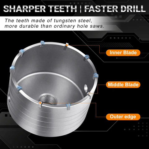 8 Piece Masonry Hole Saw Kit For Concrete And Brick 2 Inch Core Bits With Carbide Tungsten Steel Blades SDS Plus Core Bits