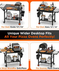 Pizza Prep Table With Topping Station Outdoor Grill Cart 45 Inch Heavy Duty Backyard Kitchen Station For Tailgating And Outdoor Cooking With Wide Topping Area Condiment Caddies And Extendable Desk showing compatibility with various pizza ovens.