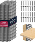 Eight Pack Adjustable Shelf Brackets Wall Mounted Rack System For Custom Wood Shelves No Sweat Mounting showing grey steel brackets with screws.