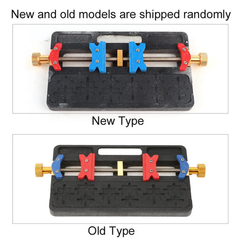 Precision Soldering Fixture For IC Chips And PCBs Clamp Holder showing new and old types side by side on a work stand.