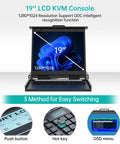 Level Up Your Data Center Game With This Top Shelf 19 Inch LCD KVM Console displaying 1280x1024 resolution and switching options.
