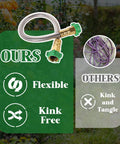 Comparison of 2-Foot Female To Female Garden Hose Connector With Metal Reel Adapter vs. tangled hose, flexible, kink-free stainless steel design