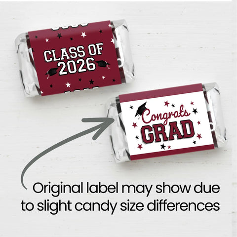 Class Of 2026 Graduation Mini Candy Bar Wrappers For Epic Party Favors Maroon Design 42 Count Self Adhesive Stickers