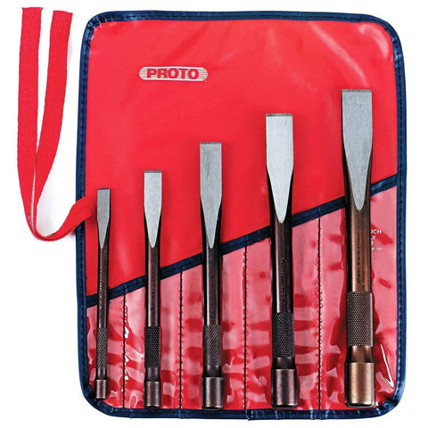 Five Piece Beefy Super Duty Chisel Set With S2 Steel For Beefy Strength, 20 Percent Larger Striking Surface Delivers Maximum Power