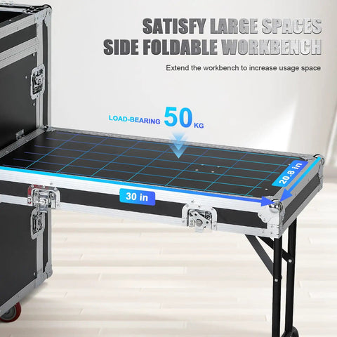 Slick Extra Heavy Duty 16U Rolling Rack Case With Six Smooth Casters And Two Folding Side Tables Great For DJ Mixers Studio Controllers Amplifiers Pro Gear Hauler