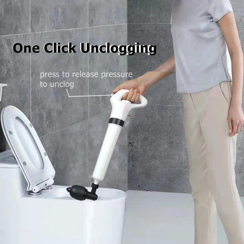 Heavy Duty Air Plunger For Toilet And Drain Unclogger With 80 Psi Power Toilet Auger And Drain Snake For Shower Sink And Bathtub Clogged Pipes Quick Unblock Tool For Home Easy Grip High Pressure Drain Clearing being used to unclog toilet