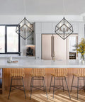 Geometric Black Chandelier With Chrome Finish Vintage Mid Century Modern 3 Light Farmhouse Ceiling Light Fixture over kitchen island
