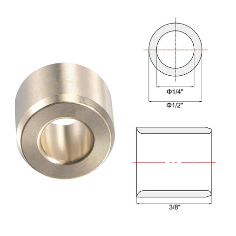 Cast Brass Heavy Duty Self Lubricating Sleeve Bearing With 1/4 Inch Bore, 1/2 Inch OD, 3/8 Inch Length, showing dimensions and material