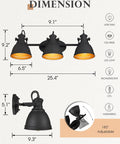 Dimensions of Dope Industrial 3 Light Vanity Lamp For Bathrooms Wall Mounted Vanity Light Fixture With Black Metal Frame Model AD21523W