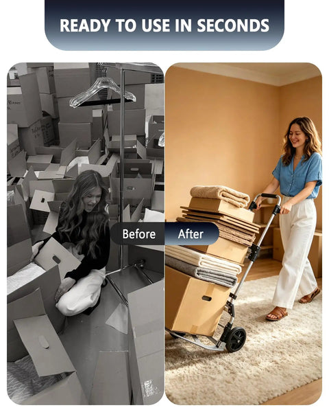 Heavy Duty Folding Hand Truck With Slick Telescoping Handle And Smooth Rolling Wheels Zero Fuss Portable Dolly Cart for easy moving and storage.