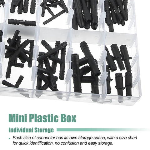 Awesome X Autohaux 113 Piece Car Vacuum Connector Set With All Sizes Of Barbed Hose Fittings, Tees, Reducers And Straight Connectors To Fix Your Automotive Piping Quick For Any Under Hood Repair Job., black nylon connectors in mini plastic storage box