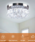 Crystal Flush Mount Ceiling Light With Oversized 30x50 mm K9 Crystals And Stainless Steel Finish LED Round Mini Chandelier in room
