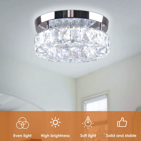 Crystal Flush Mount Ceiling Light With Oversized 30x50 mm K9 Crystals And Stainless Steel Finish LED Round Mini Chandelier in room