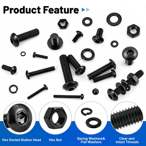 Solid As A Rock Heavy Duty Metric Hex Socket Button Head Screws Assortment Kit Including A Massive 2380 Piece Set Of Grade Ten Nine Alloy Steel Machine Bolts For M2 Through M5 features hex screws, nuts, and washers.