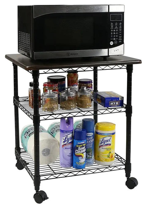 Rock Solid Three Tier Printer Stand Desk Organizer In Sleek Black Finish Scratch Resistant Laminate Top With Heavy Duty Steel Frame For Clean Home Office Setup And No Nonsense Desktop Storage Solutions