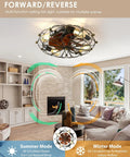 Caged Ceiling Fan With Light Remote Control 5 Bulbs 6 Speeds 20 Inch Black in farmhouse living room with reversible blades.