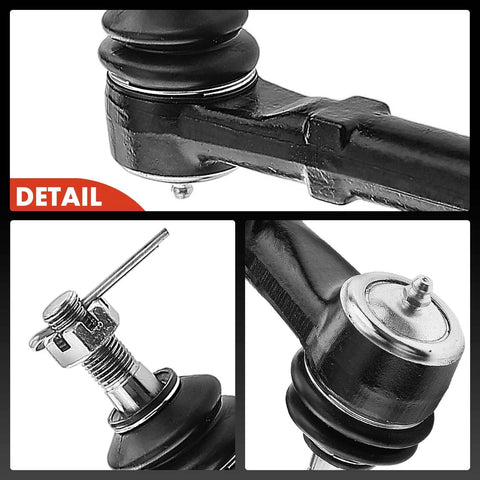 Front Inner And Outer Tie Rod End Kit For Chevy Express And GMC Savana Vans 2003 To 2020 Fixes Uneven Tire Wear And Steering Play Heavy Duty Steel Construction For Long Lasting Performance And Easy Install close-up of black and silver tie rod ends with grease fittings